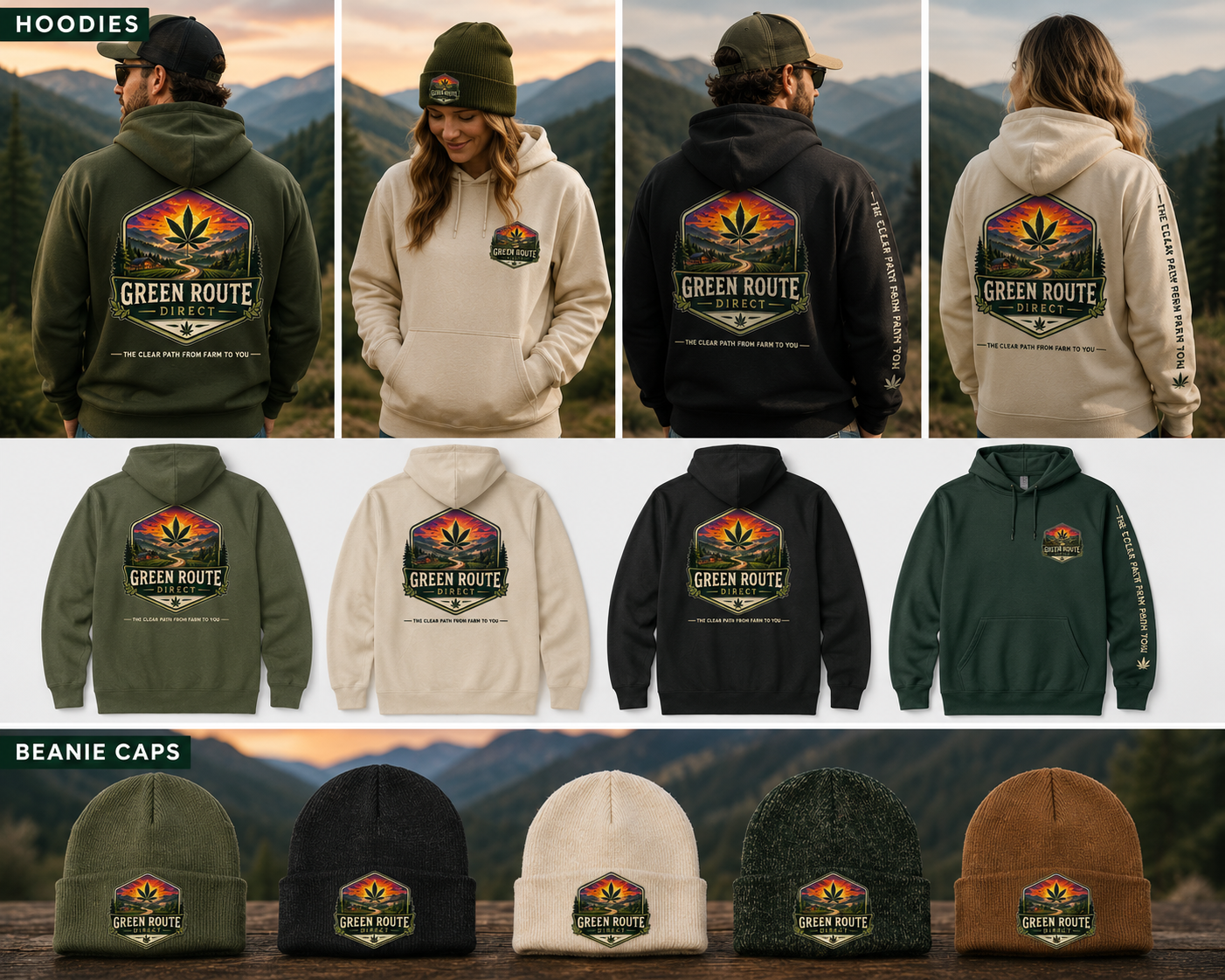 Green Route Direct Hoodies and Beanies