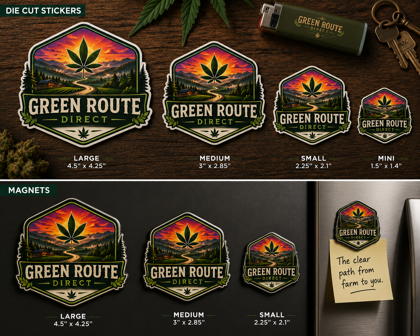 Green Route Direct Die-Cut Stickers and Magnets